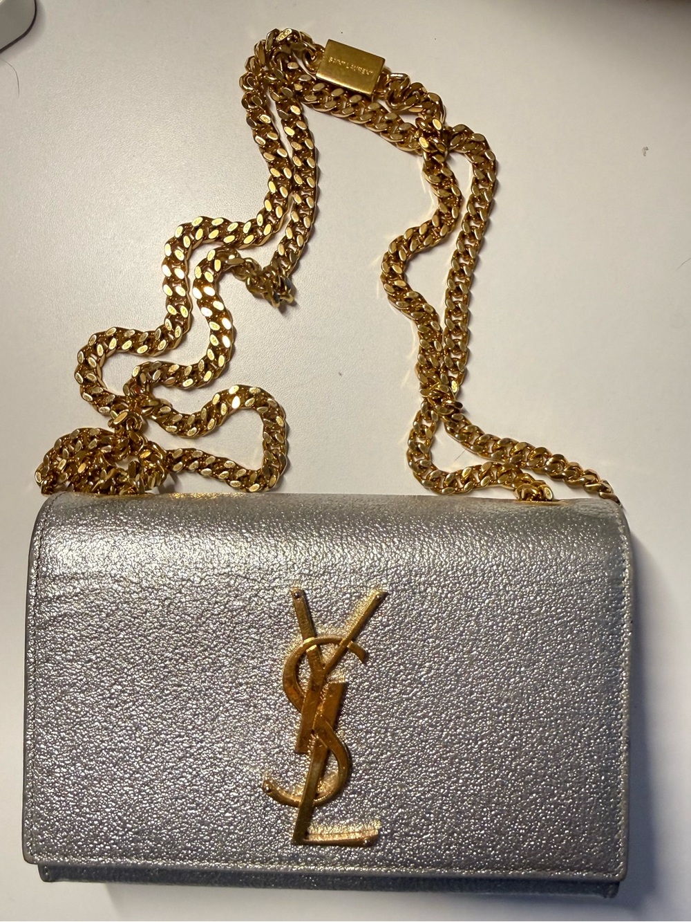 Saint Laurent Silver Metallic Minaudiere with Gold Hardware - Picture 7 of 11